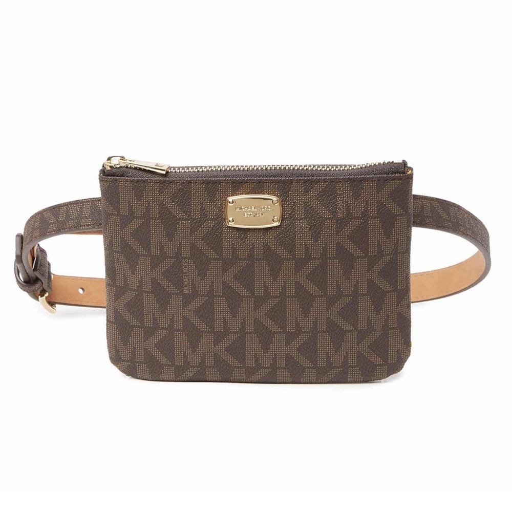 MICHAEL Michael Kors Brown Monogram Belt Bag with Gold Hardware